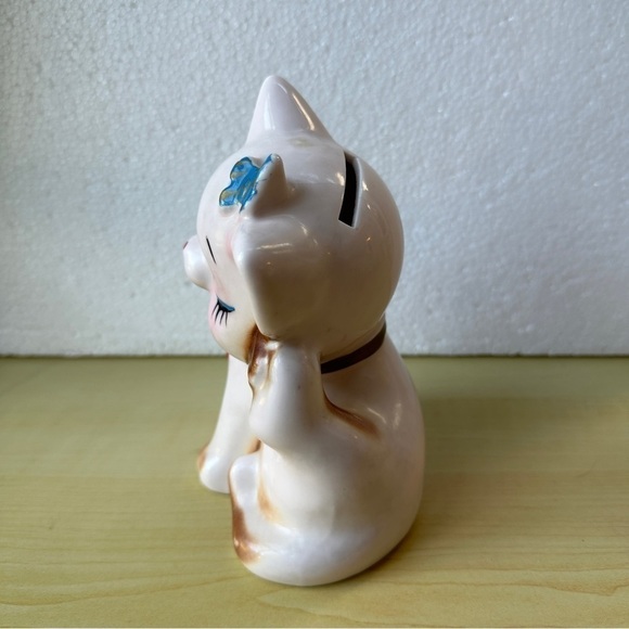 Cute Cat Kitten Ceramic Money Box Piggy Bank Coin Bank Mid-Century Collectable - Picture 7 of 10